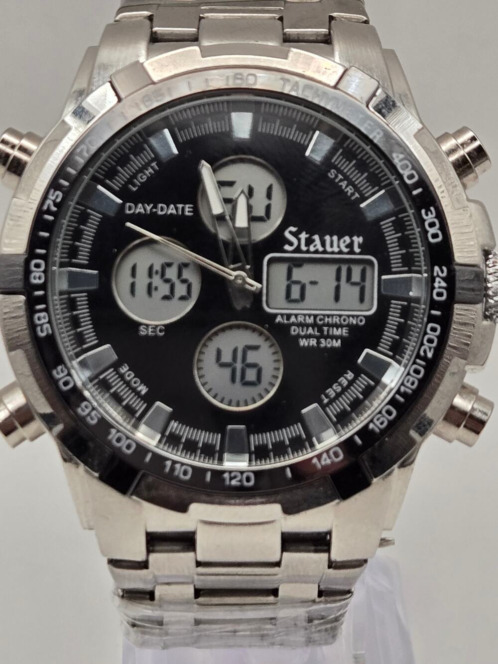 Stauer Hybrid Watch Analog Digital Chronograph Stainless Steel